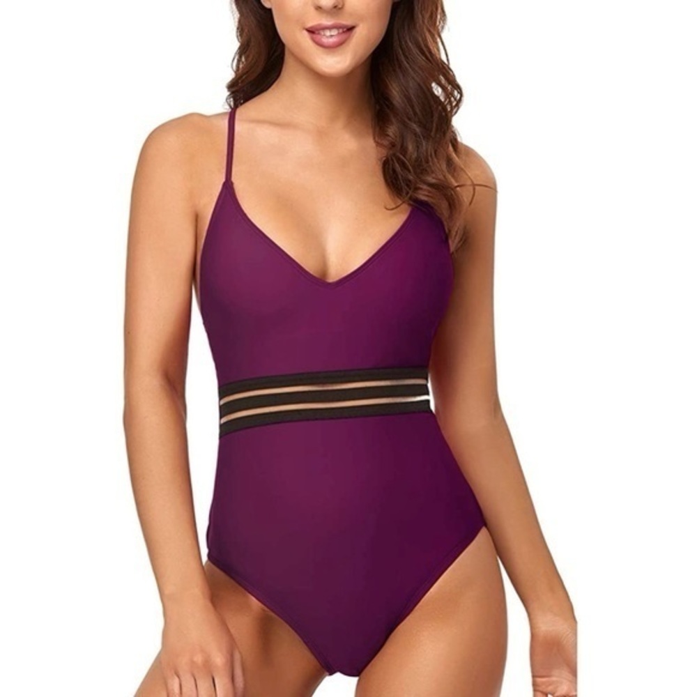Cillet Sexy V Neck Swimsuit Mesh Halter Large